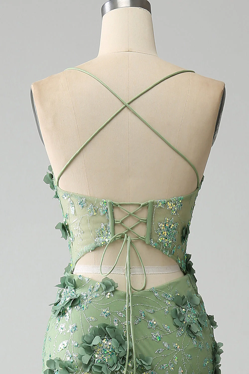 Mermaid Spaghetti Straps Green Corset Prom Dress with Appliques - Image 5
