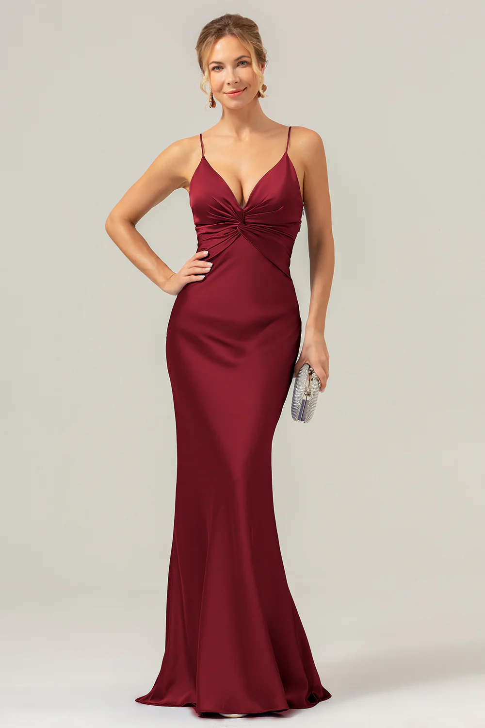 Mermaid Spaghetti Straps Hollow Out Twist Front Purple Bridesmaid Dress - Image 12