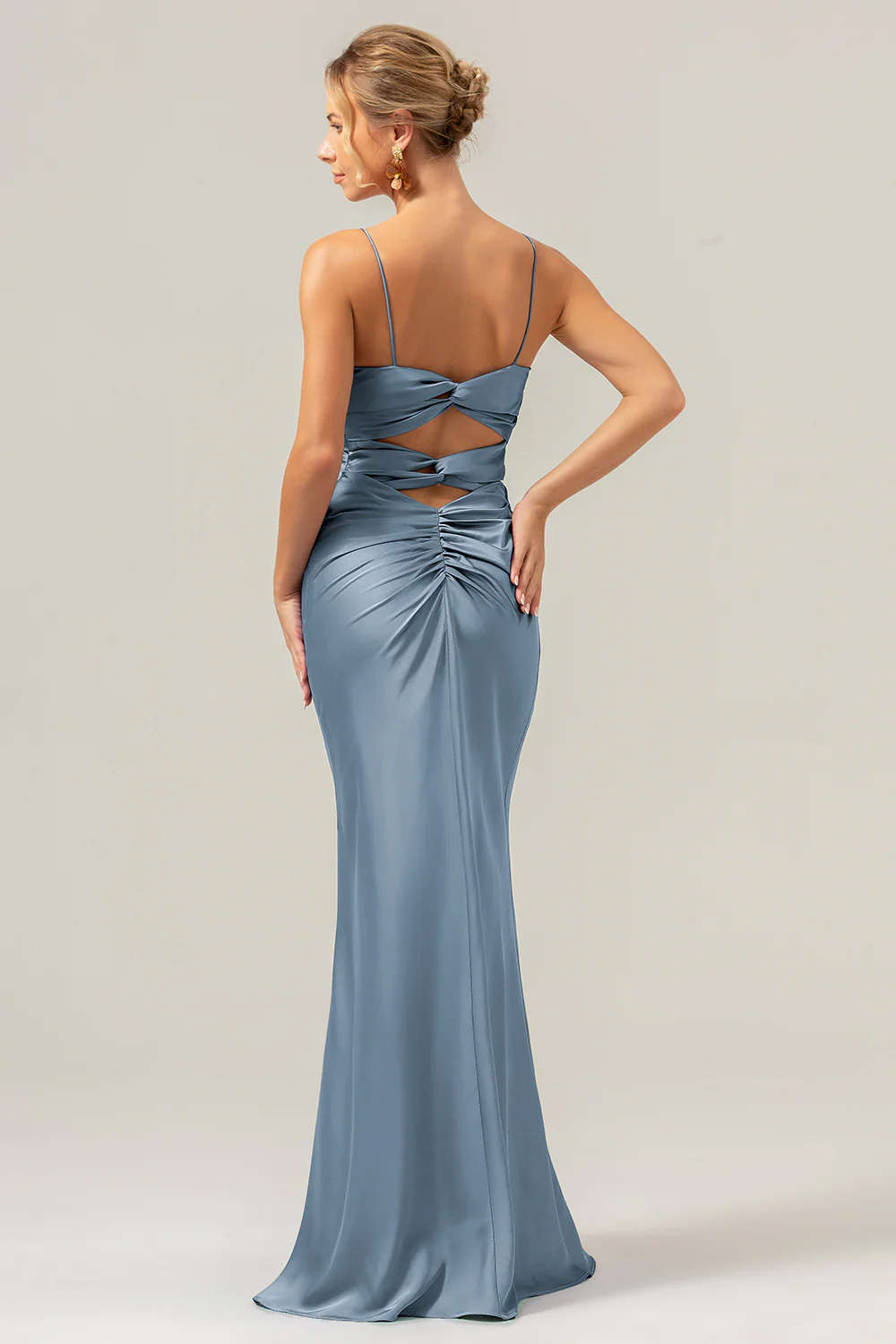 Mermaid Spaghetti Straps Hollow Out Twist Front Purple Bridesmaid Dress - Image 21