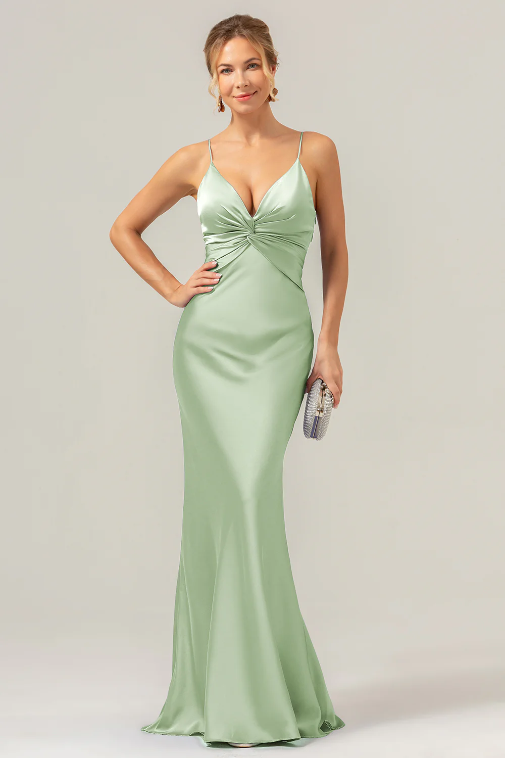 Mermaid Spaghetti Straps Hollow Out Twist Front Purple Bridesmaid Dress - Image 22