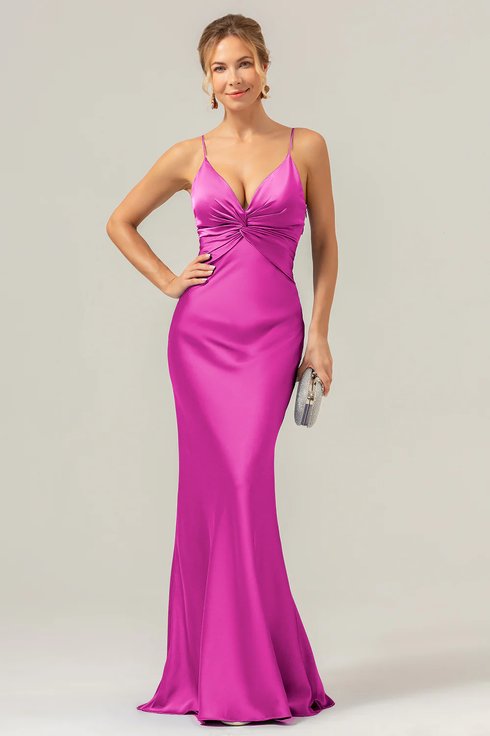 Mermaid Spaghetti Straps Hollow Out Twist Front Purple Bridesmaid Dress - Image 26