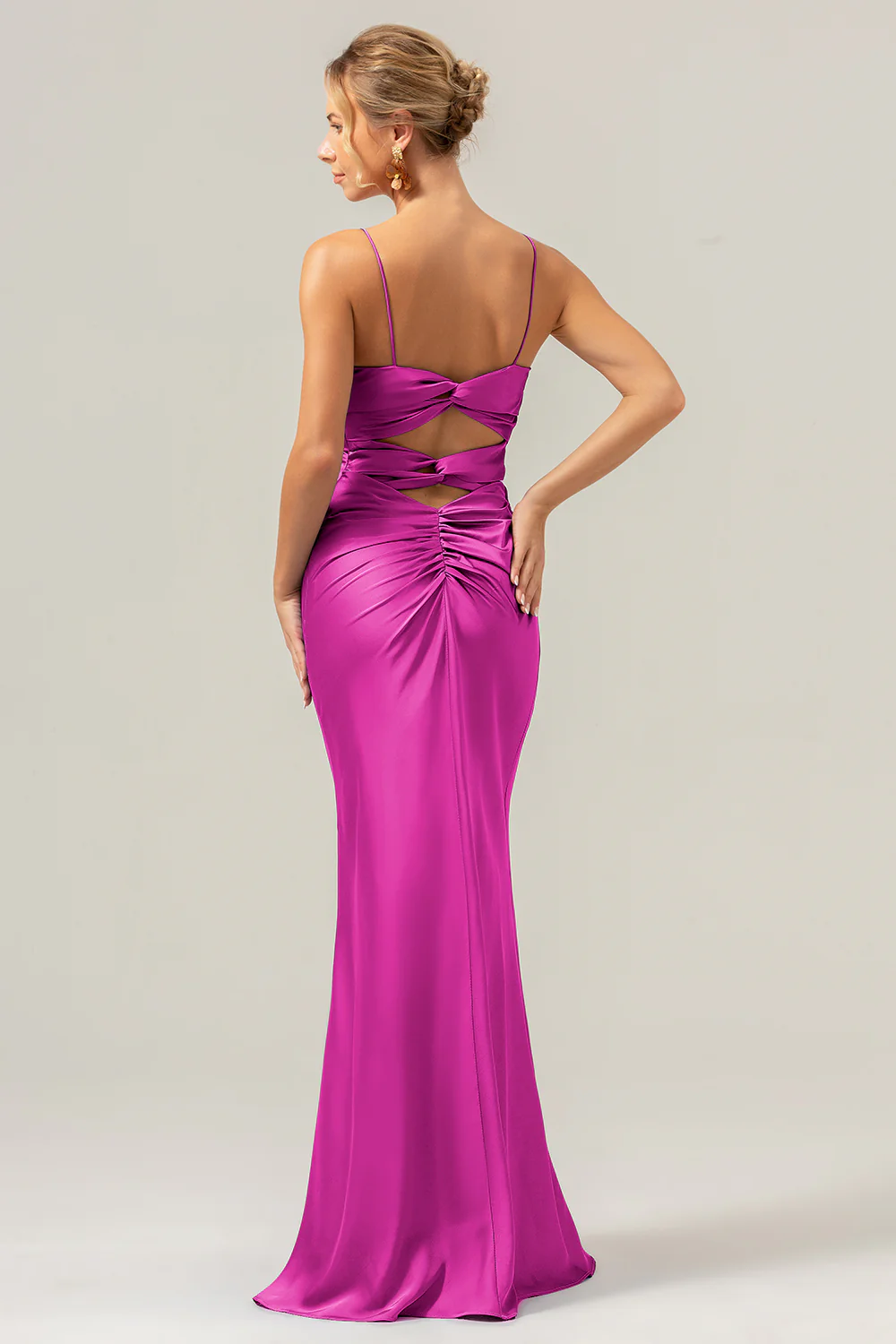 Mermaid Spaghetti Straps Hollow Out Twist Front Purple Bridesmaid Dress - Image 27