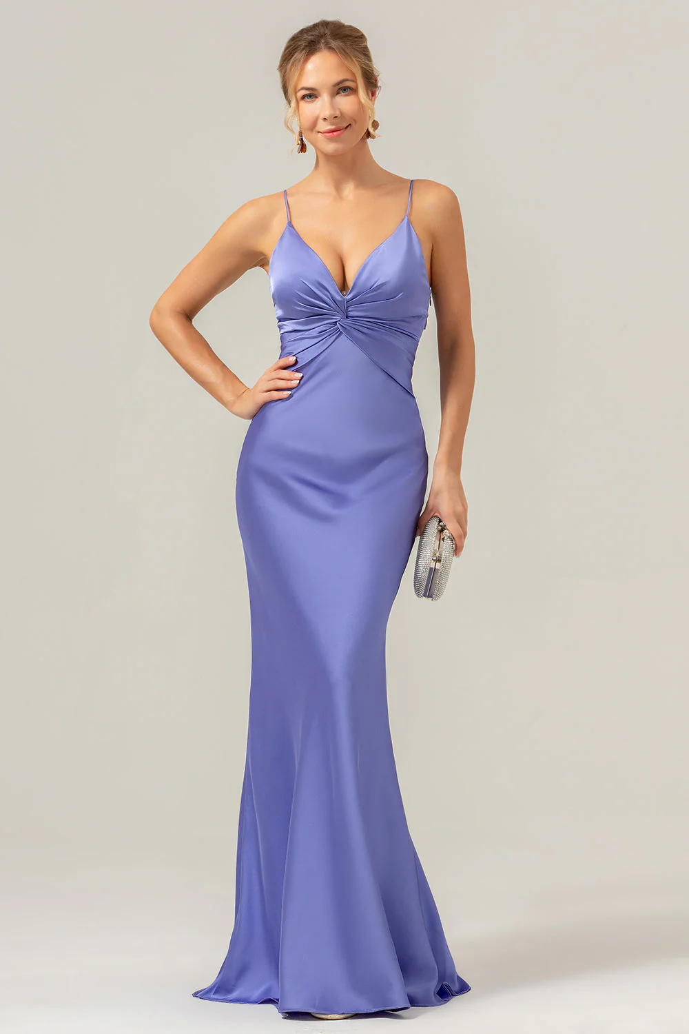 Mermaid Spaghetti Straps Hollow Out Twist Front Purple Bridesmaid Dress - Image 5