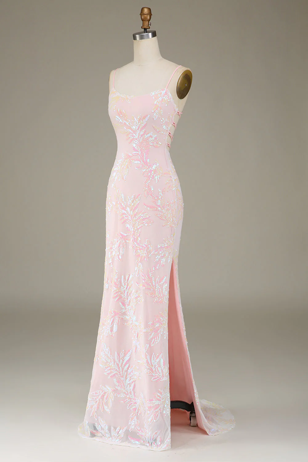 Mermaid Sparkly Pink Prom Dress with Slit - Image 4