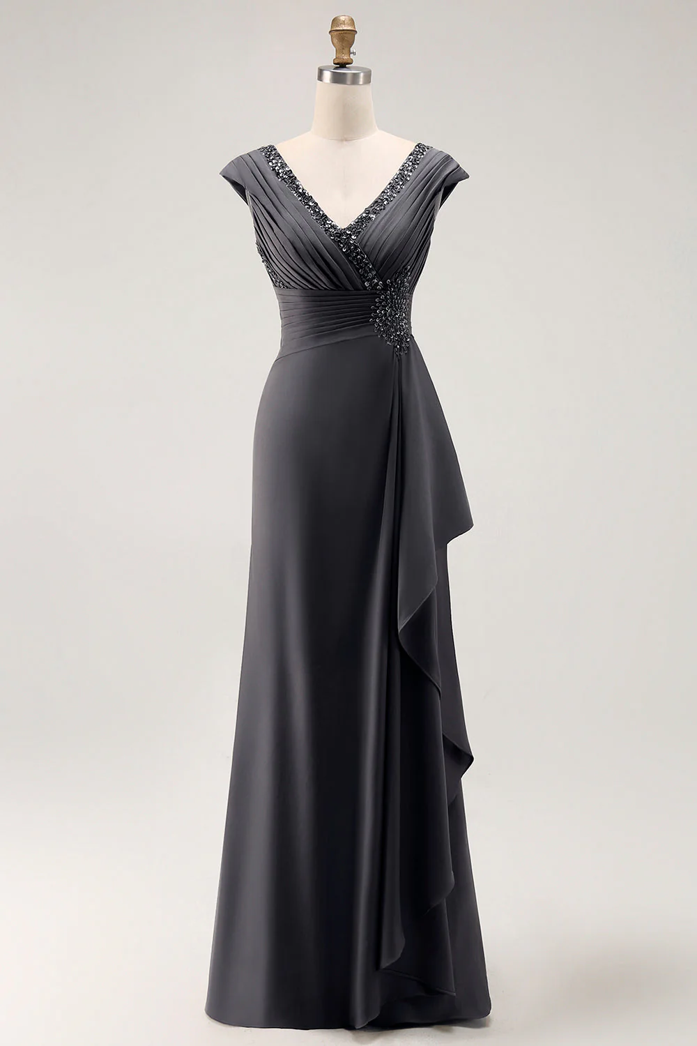 Mermaid Steel Grey Pleated Chiffon Choir Dress with Beading - Image 3