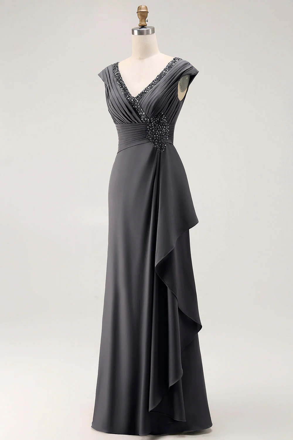 Mermaid Steel Grey Pleated Chiffon Choir Dress with Beading - Image 5