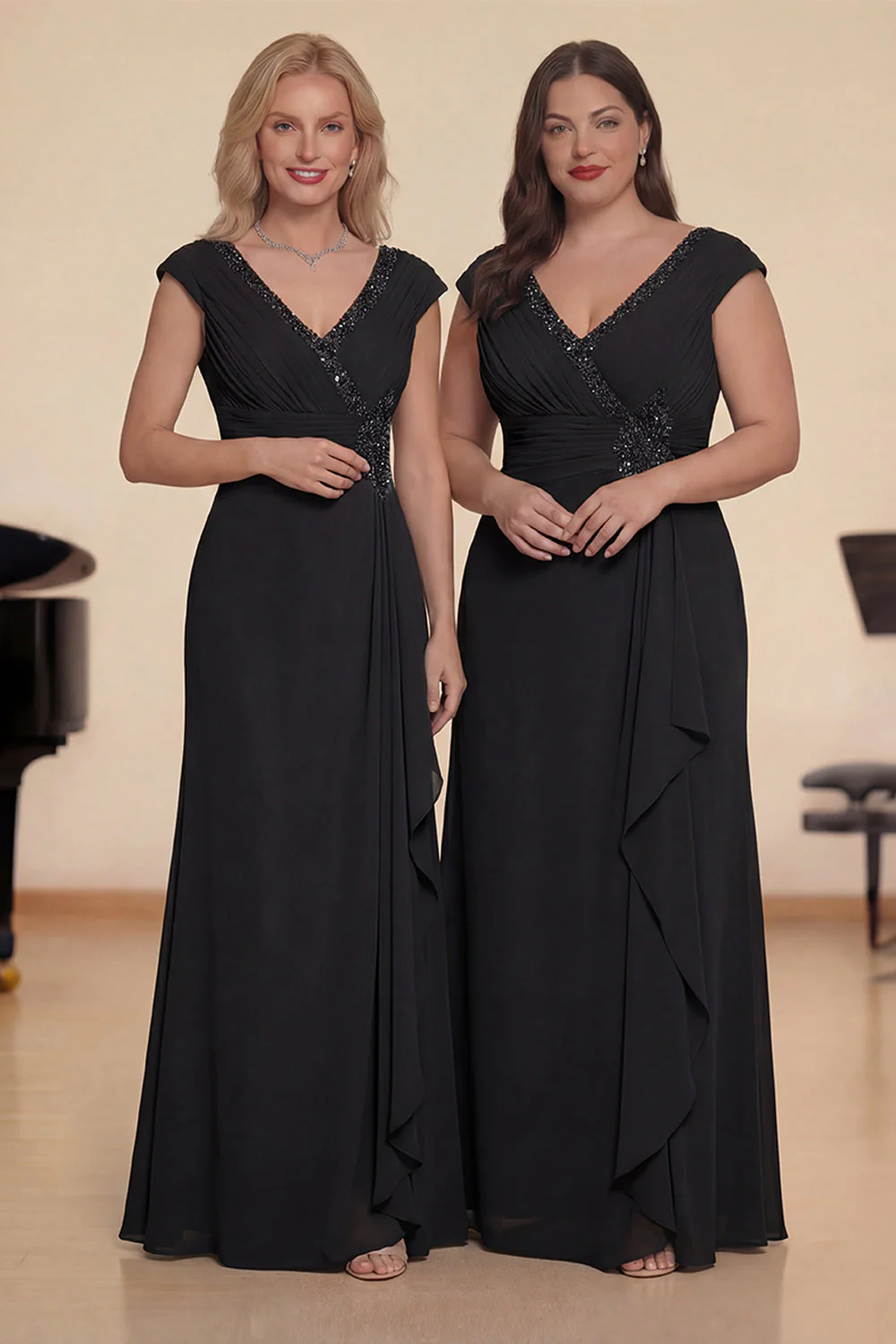 Mermaid Steel Grey Pleated Chiffon Choir Dress with Beading - Image 6