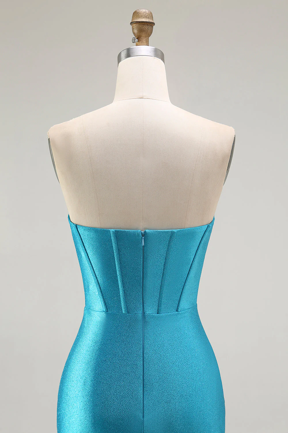 Mermaid Strapless Corset Beaded Blue Prom Dress with Ruffle Slit - Image 5