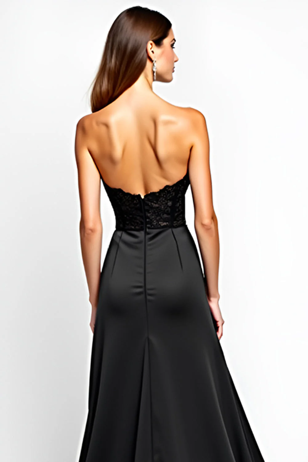 Mermaid Strapless Corset Black Tie Dress With Slit - Image 4