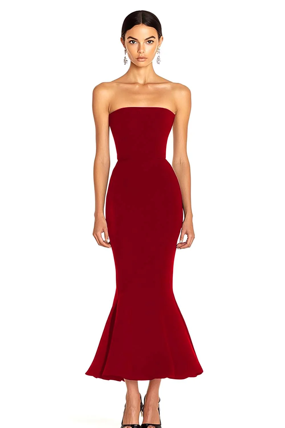 Mermaid Strapless Tea Length Black Tie Dress - Image 4