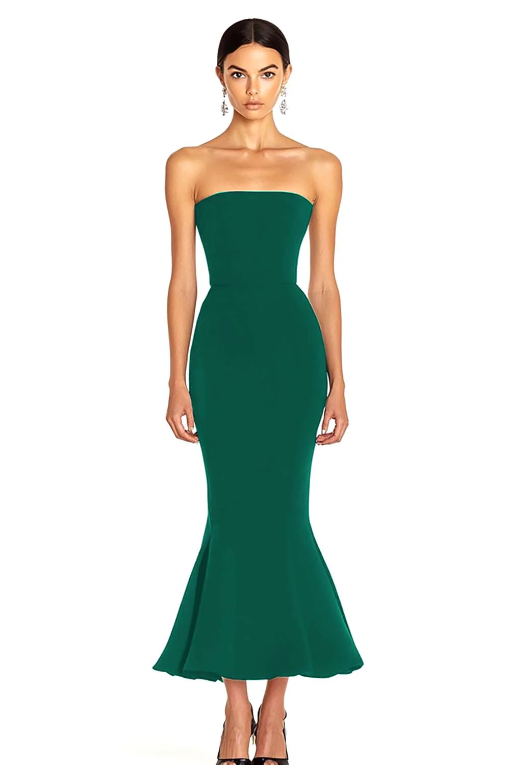 Mermaid Strapless Tea Length Black Tie Dress - Image 5