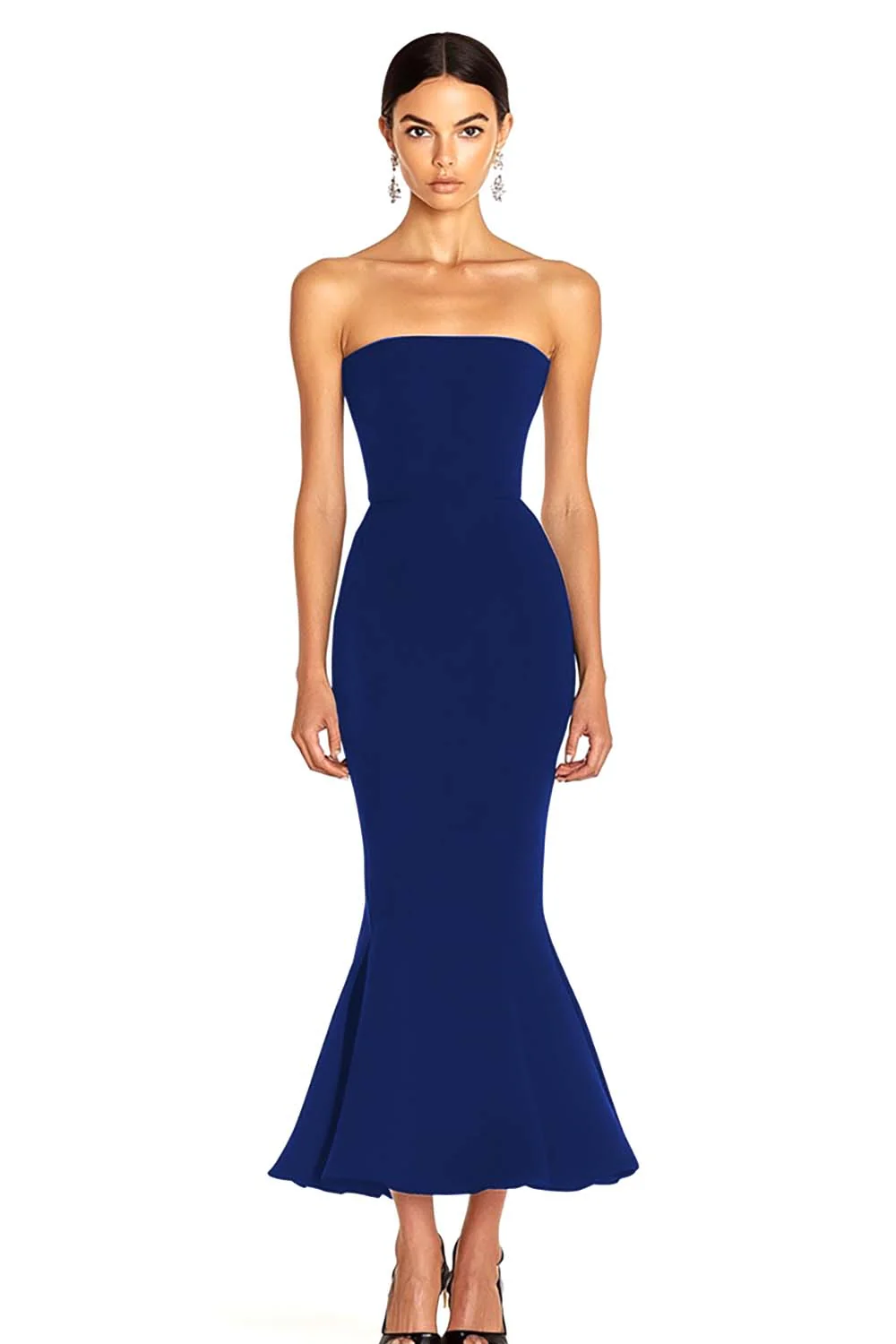 Mermaid Strapless Tea Length Black Tie Dress - Image 6