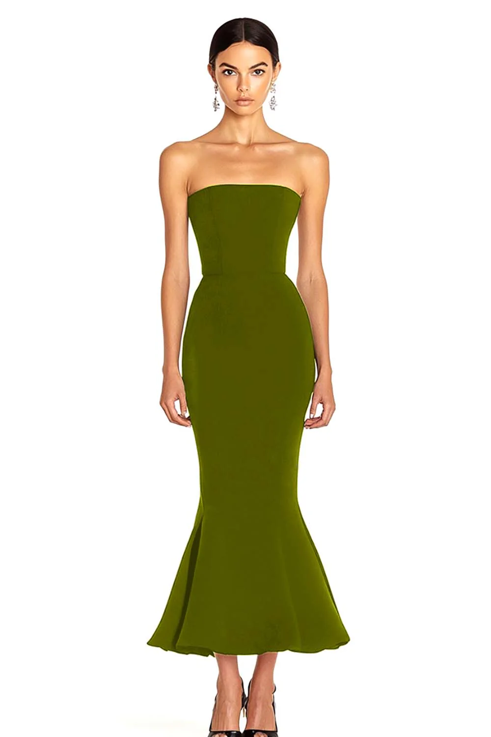Mermaid Strapless Tea Length Black Tie Dress - Image 7
