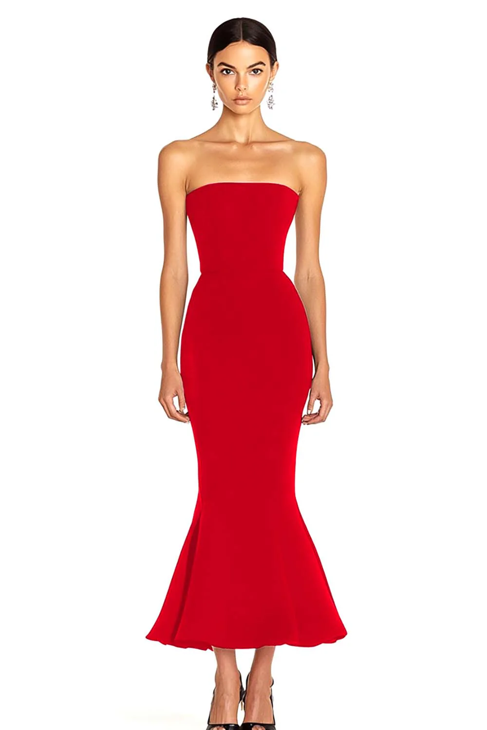 Mermaid Strapless Tea Length Black Tie Dress - Image 8