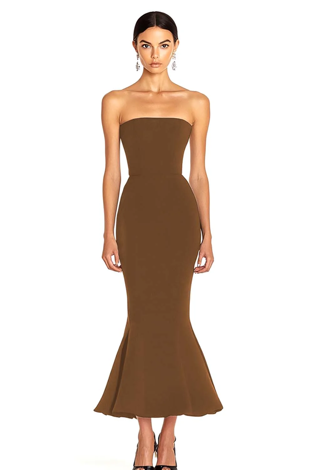 Mermaid Strapless Tea Length Black Tie Dress - Image 9