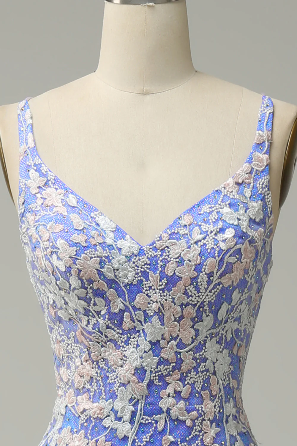 Mermaid V Neck Light Blue Long Prom Dress with Appliques Beading - Image 4