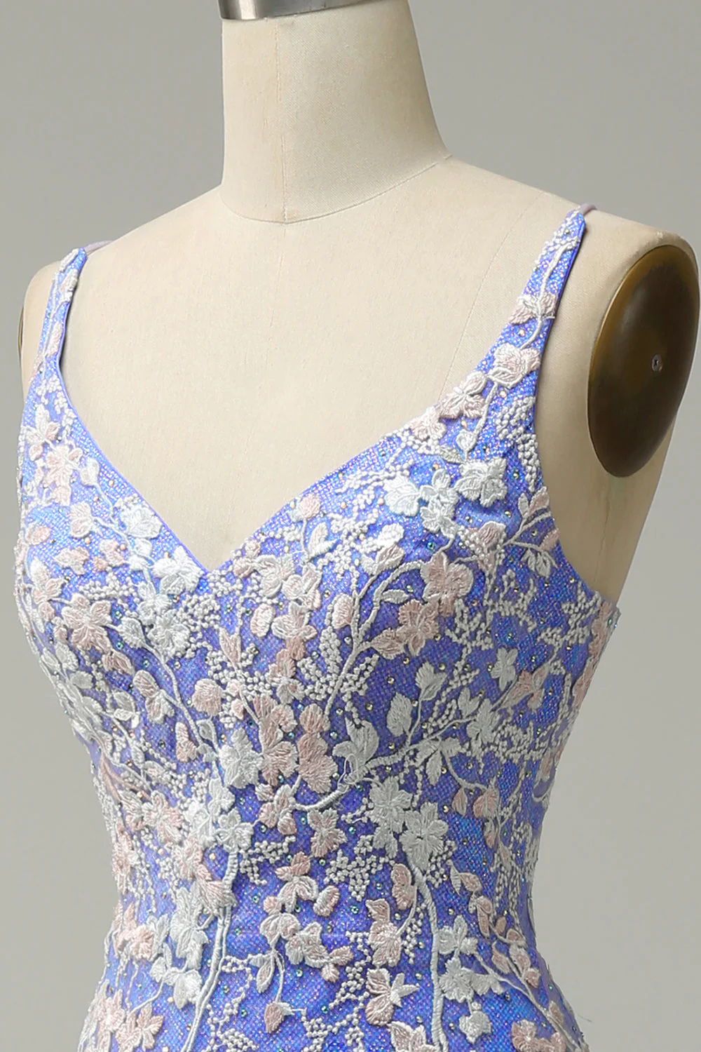 Mermaid V Neck Light Blue Long Prom Dress with Appliques Beading - Image 6
