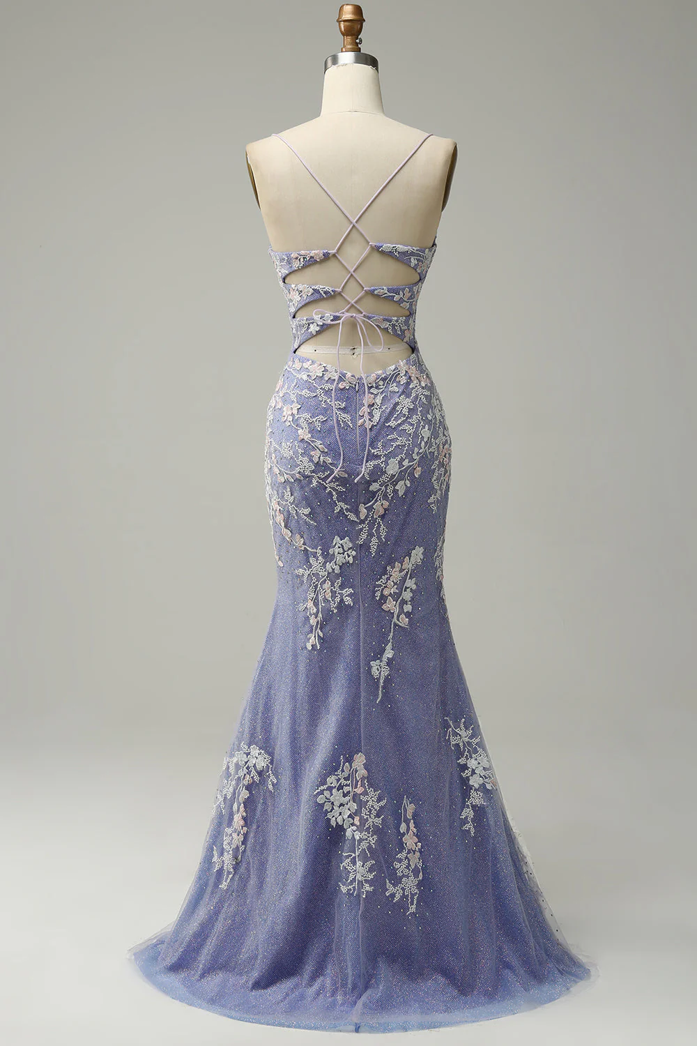 Mermaid V Neck Light Blue Long Prom Dress with Appliques Beading - Image 8