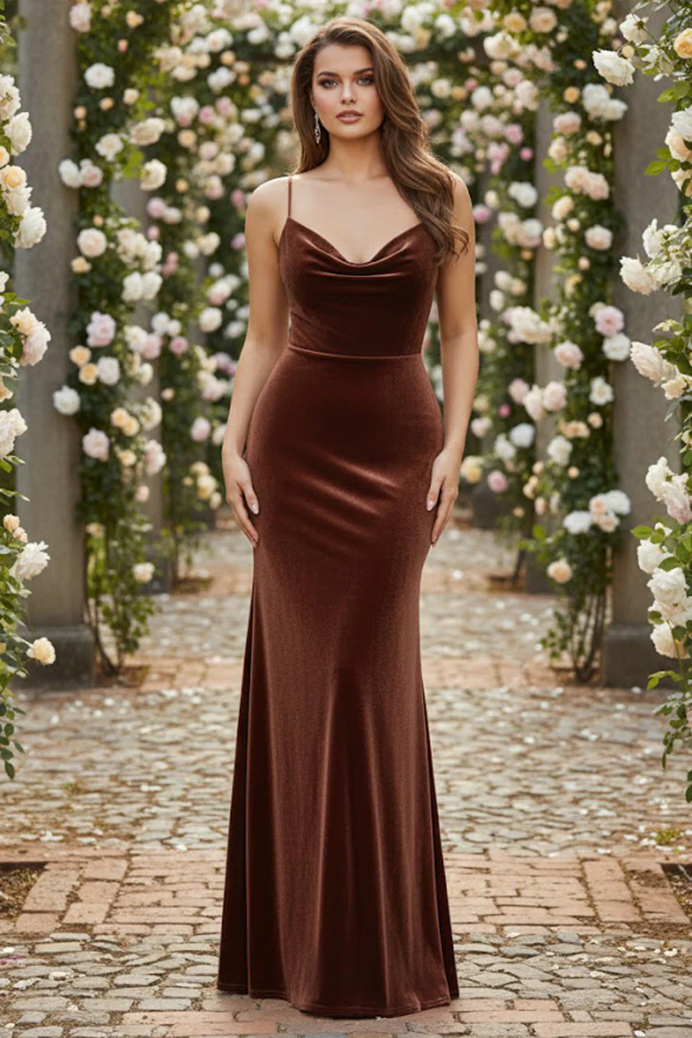 Mermaid Velvet Black Spaghetti Straps Long Holiday Dress - Image 3