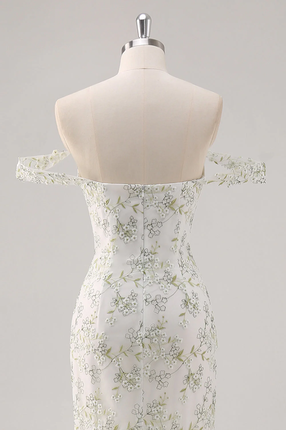 Mermaid White Green Flower Off The Shoulder Long Prom Dress - Image 5