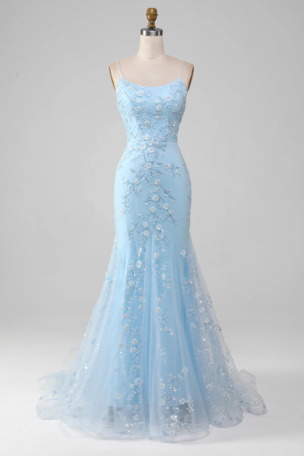 Mermaid Blush Spaghetti Straps Prom Dress with Appliques - Image 7
