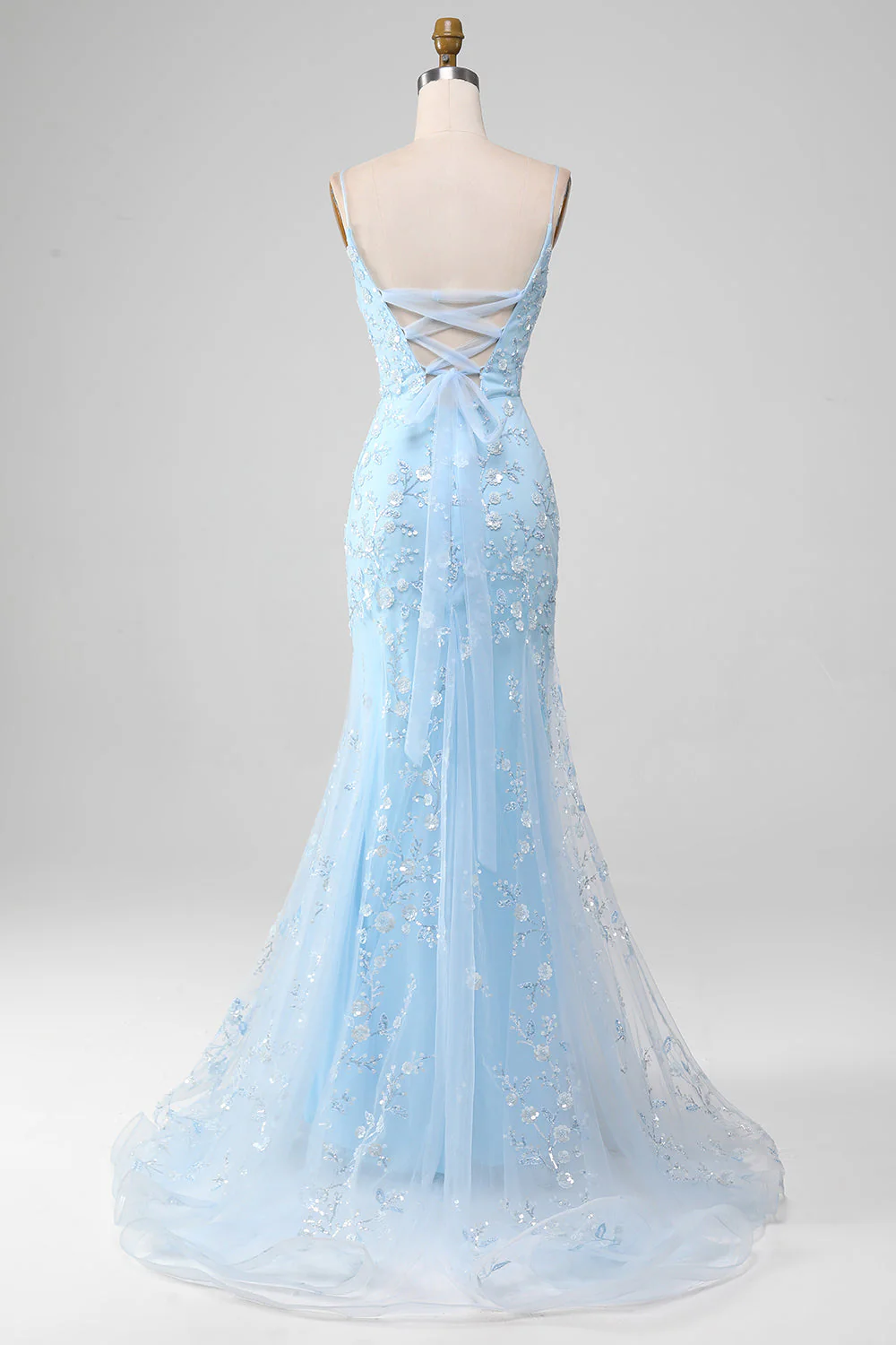 Mermaid Blush Spaghetti Straps Prom Dress with Appliques - Image 8