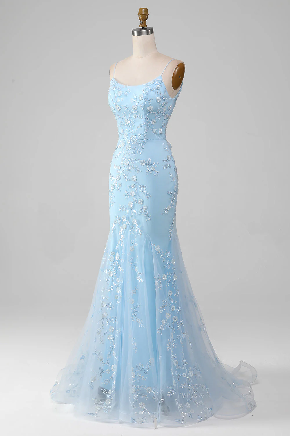 Mermaid Blush Spaghetti Straps Prom Dress with Appliques - Image 9