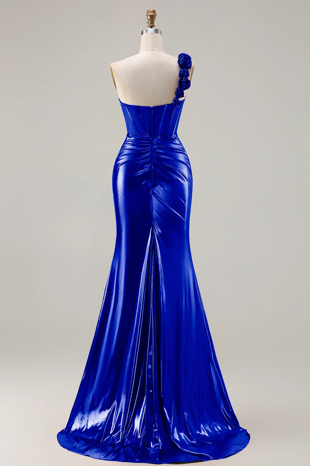 Metallic Burgundy One Shoulder Mermaid Side Slit Long Prom Dress with 3D Flowers - Image 18