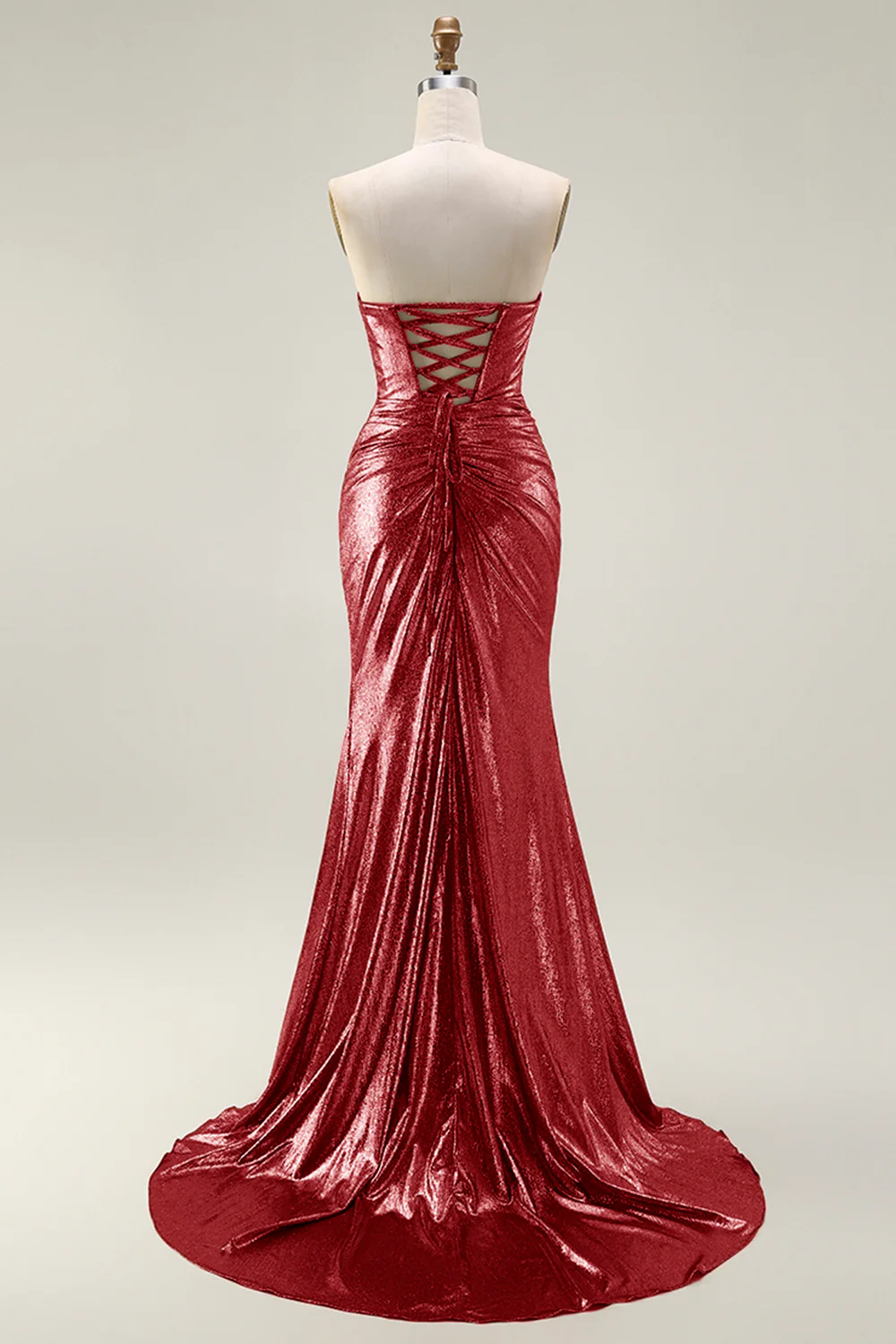 Metallic Dark Golden Mermaid Strapless Cut Out Long Prom Dress with Slit - Image 12