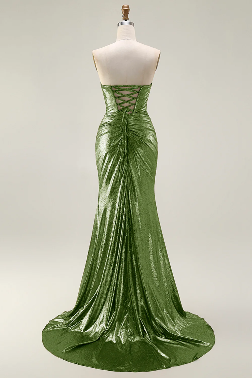 Metallic Dark Golden Mermaid Strapless Cut Out Long Prom Dress with Slit - Image 14