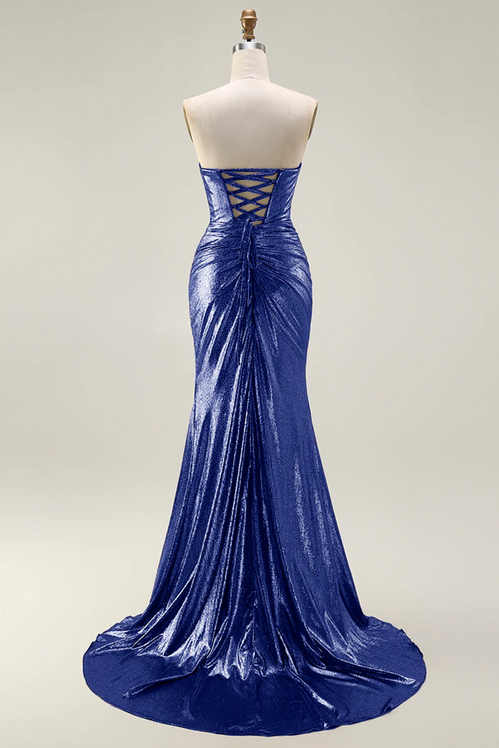 Metallic Dark Golden Mermaid Strapless Cut Out Long Prom Dress with Slit - Image 16