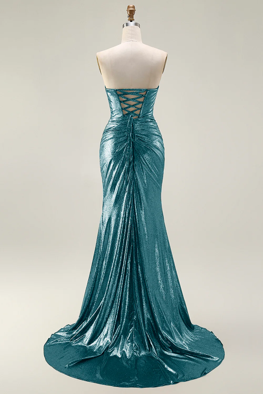 Metallic Dark Golden Mermaid Strapless Cut Out Long Prom Dress with Slit - Image 18