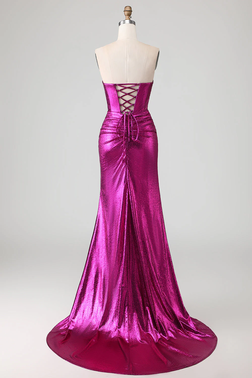 Metallic Dark Golden Mermaid Strapless Cut Out Long Prom Dress with Slit - Image 8