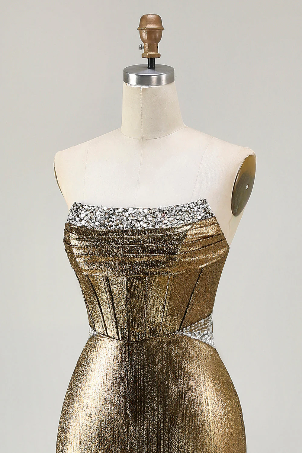 Metallic Fuchsia Mermaid Beaded Corset Strapless Long Prom Dress - Image 12