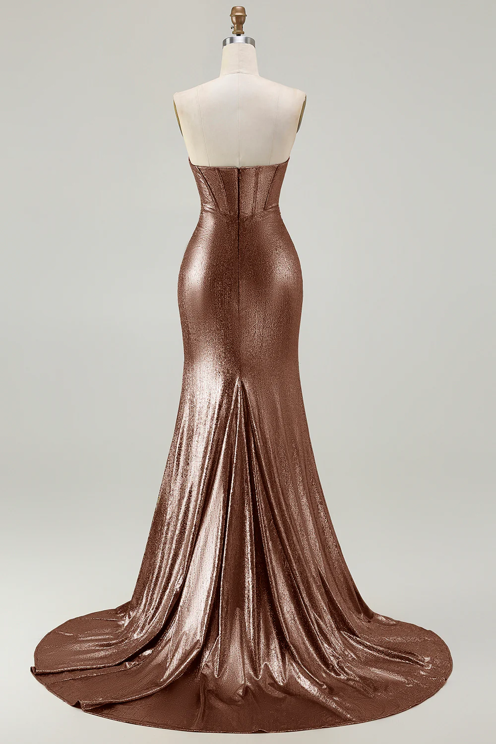 Metallic Fuchsia Mermaid Beaded Corset Strapless Long Prom Dress - Image 14