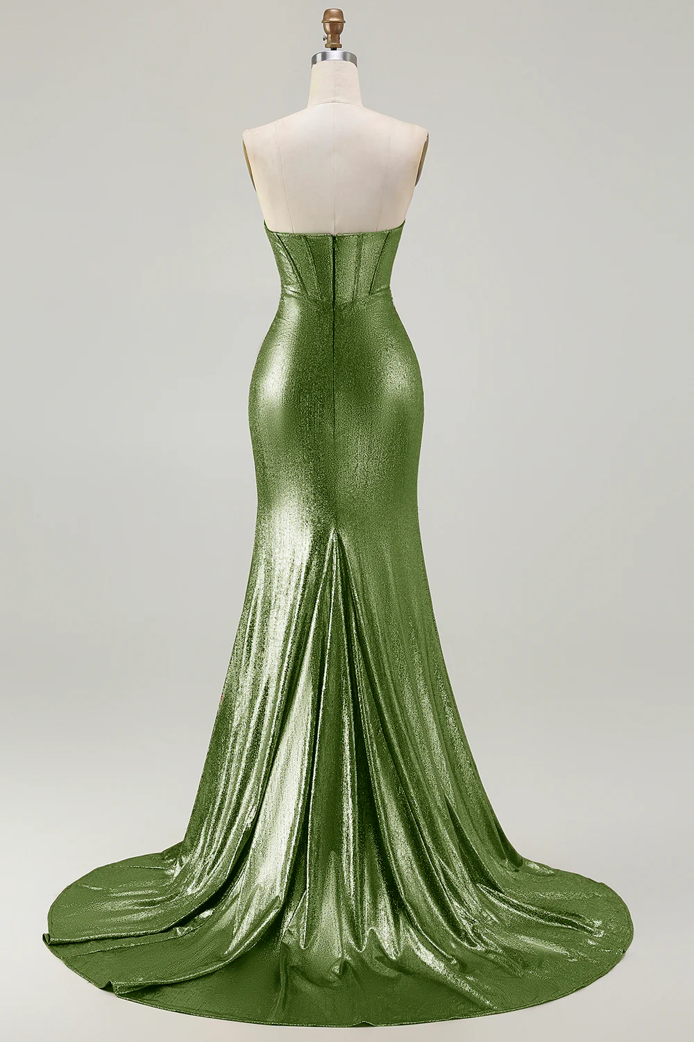 Metallic Fuchsia Mermaid Beaded Corset Strapless Long Prom Dress - Image 18