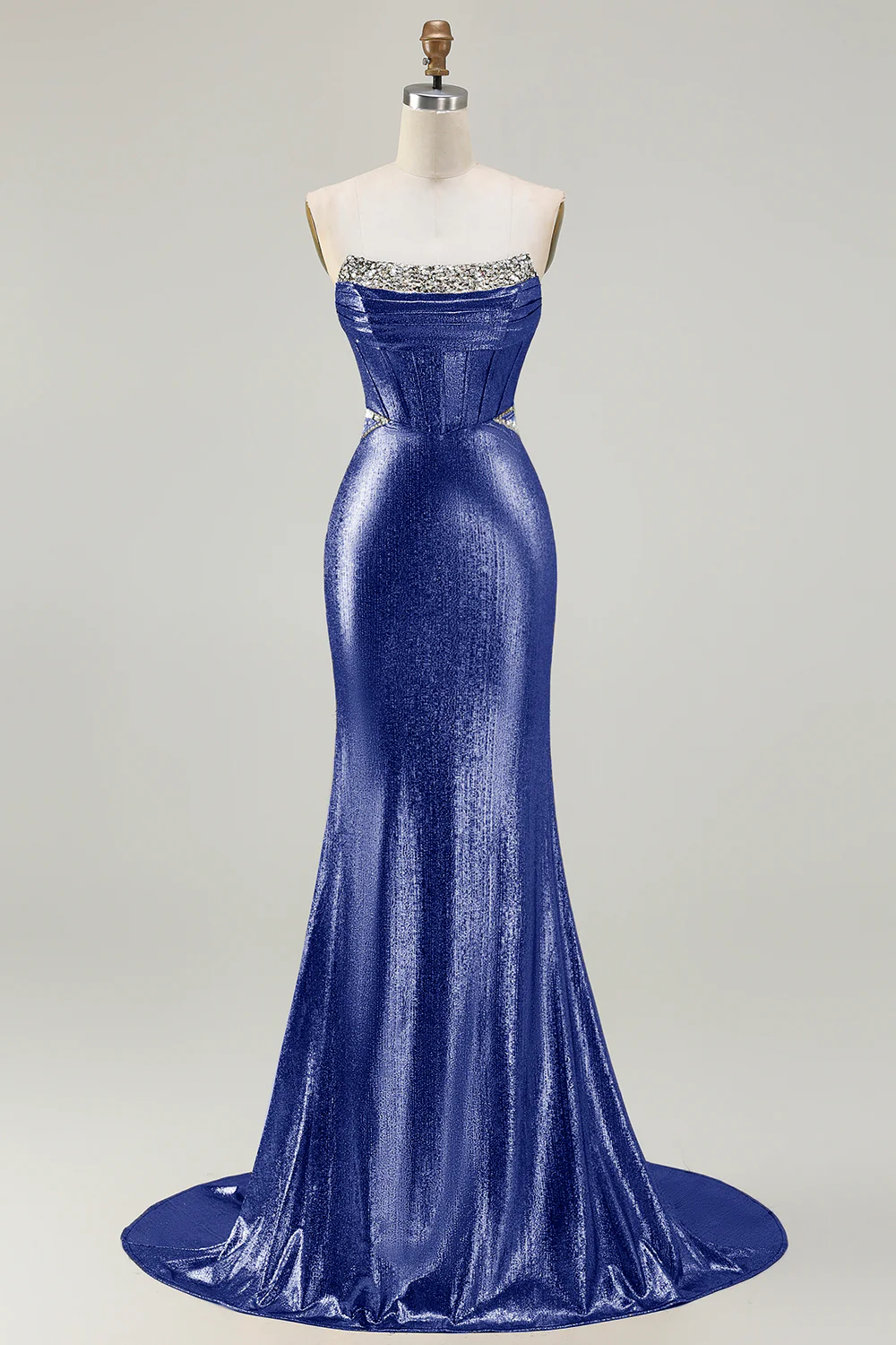 Metallic Fuchsia Mermaid Beaded Corset Strapless Long Prom Dress - Image 19