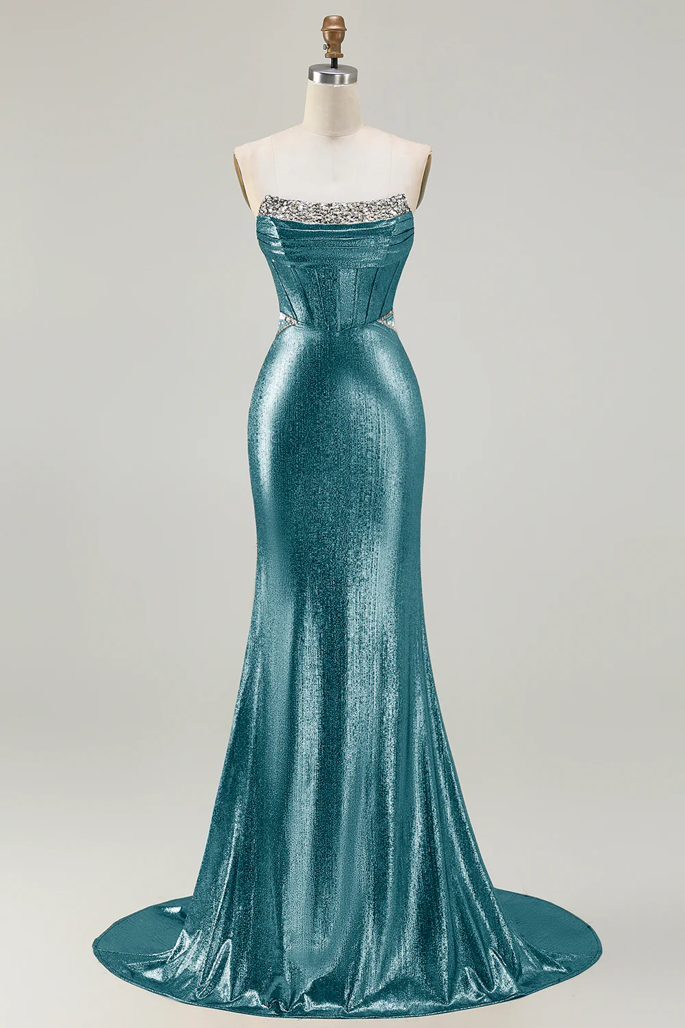 Metallic Fuchsia Mermaid Beaded Corset Strapless Long Prom Dress - Image 21