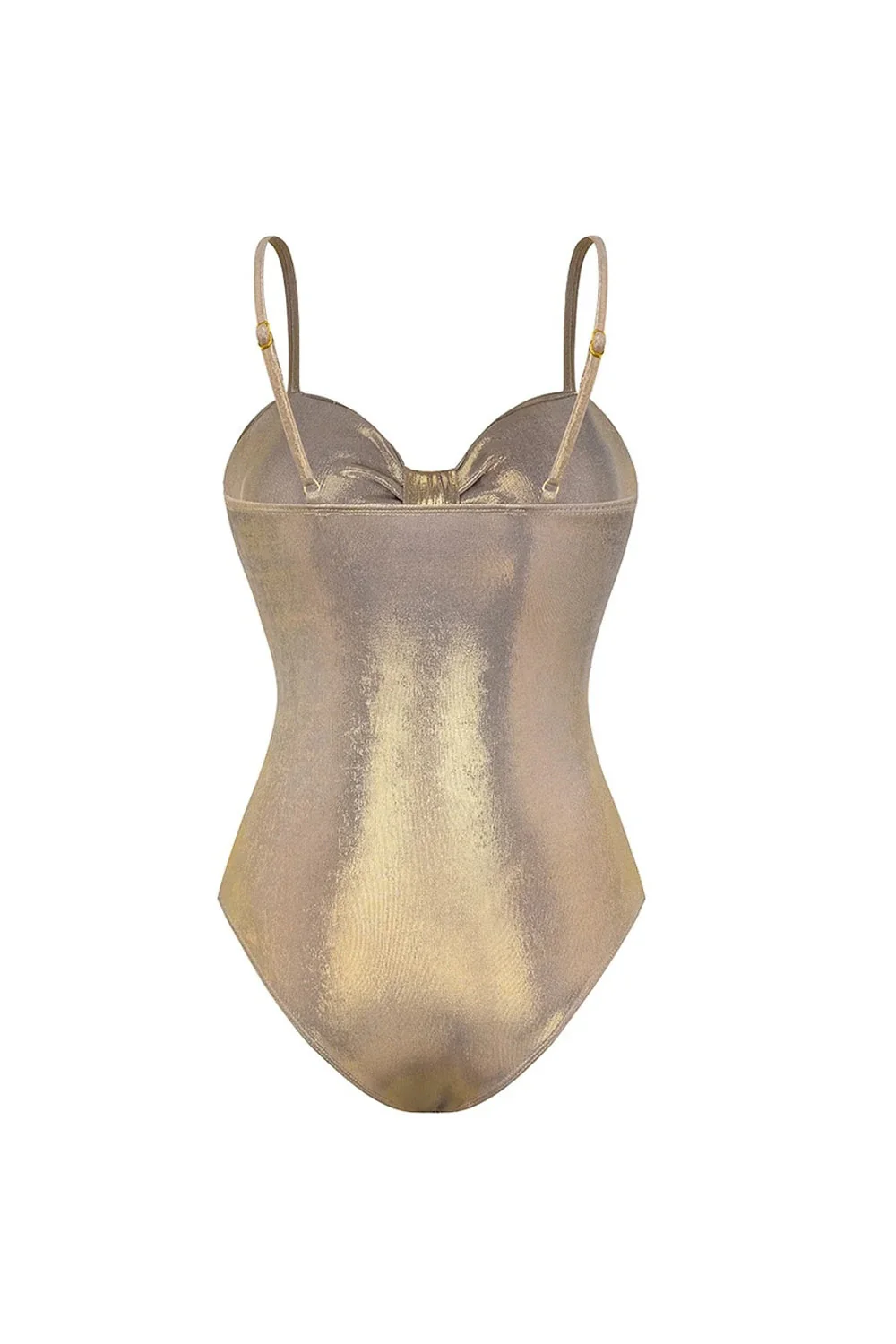 Metallic Golden 4 Piece Cut Out Swimwear Set with Cover Up - Image 3