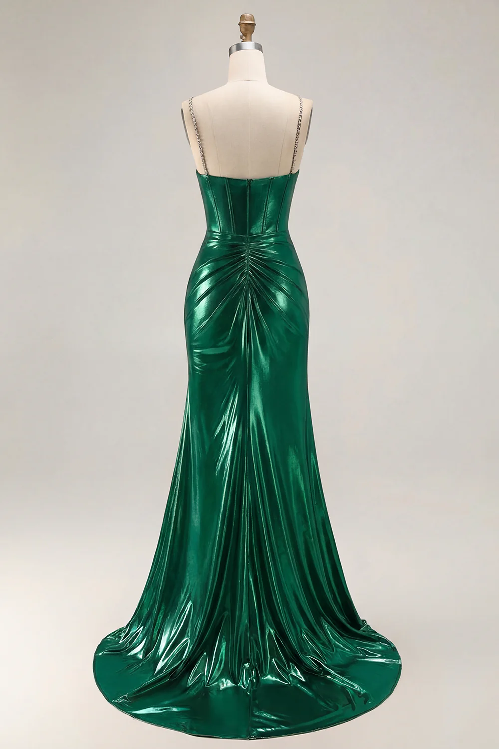 Metallic Golden Beaded Corset Mermaid Long Prom Dress With Slit - Image 10