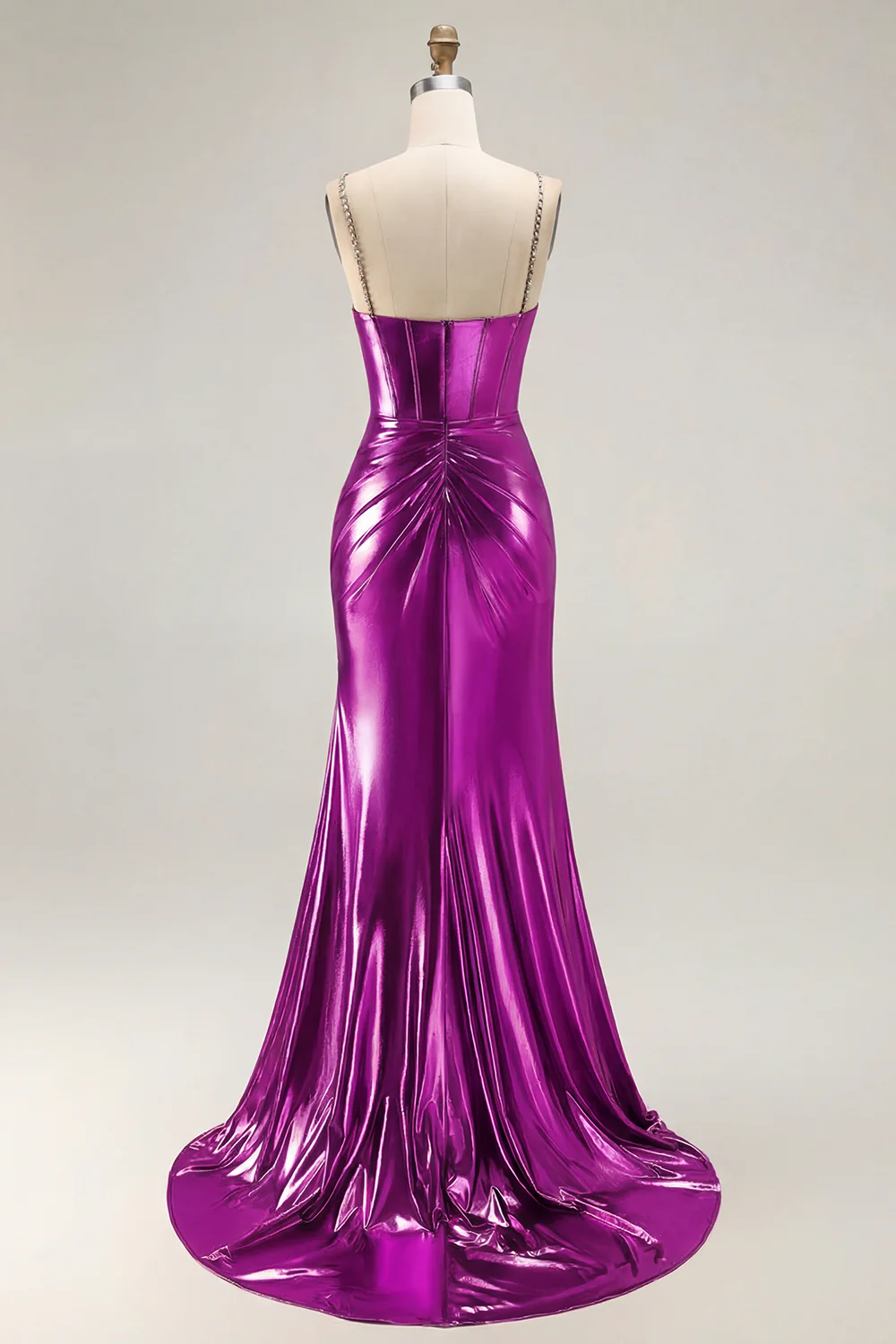 Metallic Golden Beaded Corset Mermaid Long Prom Dress With Slit - Image 12
