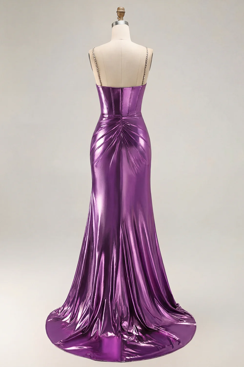 Metallic Golden Beaded Corset Mermaid Long Prom Dress With Slit - Image 14