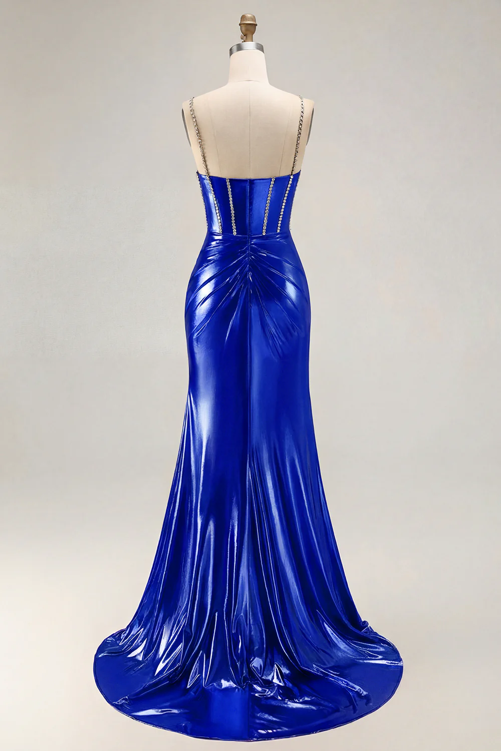 Metallic Golden Beaded Corset Mermaid Long Prom Dress With Slit - Image 16