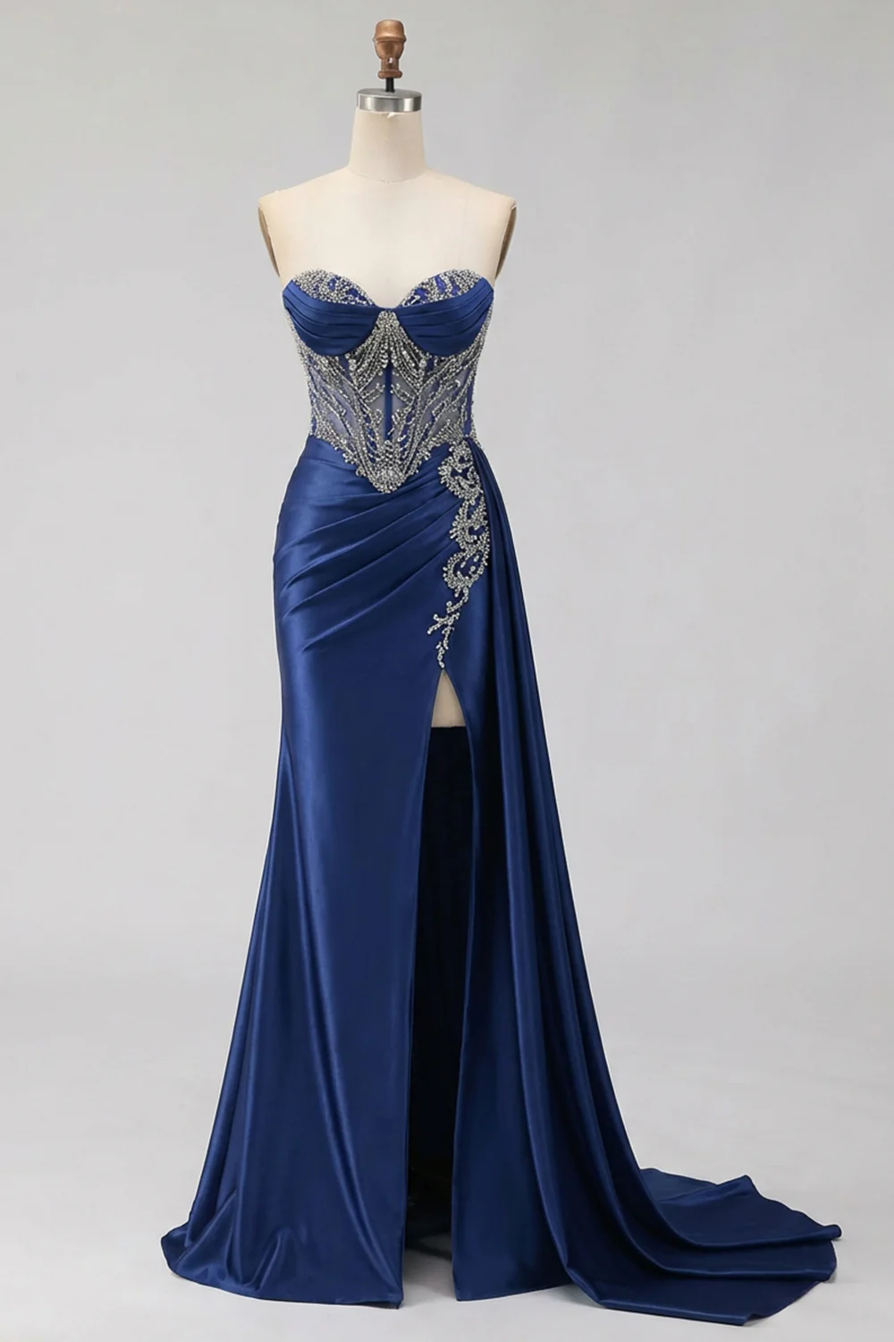 Mint Green Sweetheart Mermaid Beaded Long Plus Size Prom Dress with Slit - Image 10