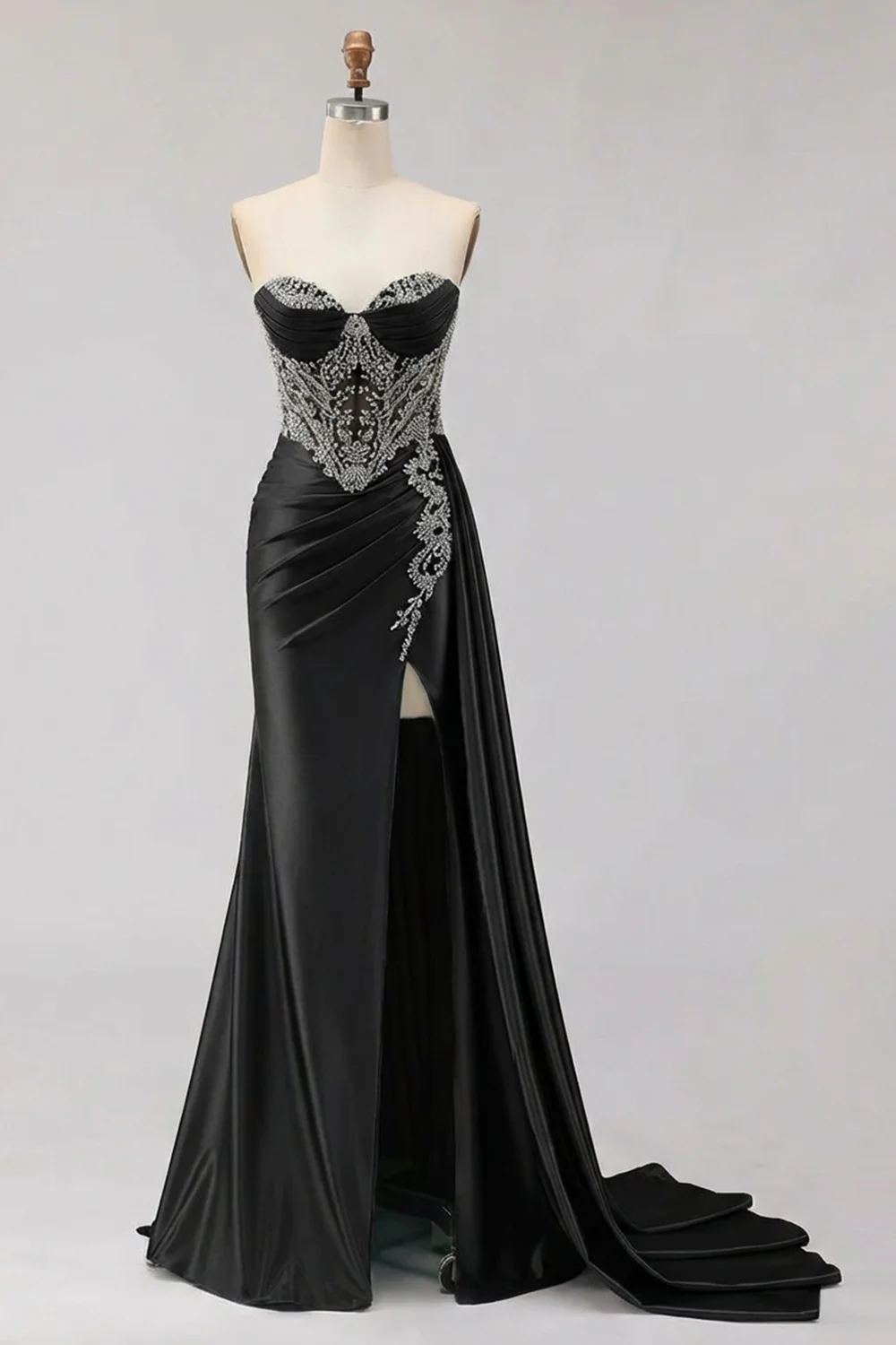Mint Green Sweetheart Mermaid Beaded Long Plus Size Prom Dress with Slit - Image 11