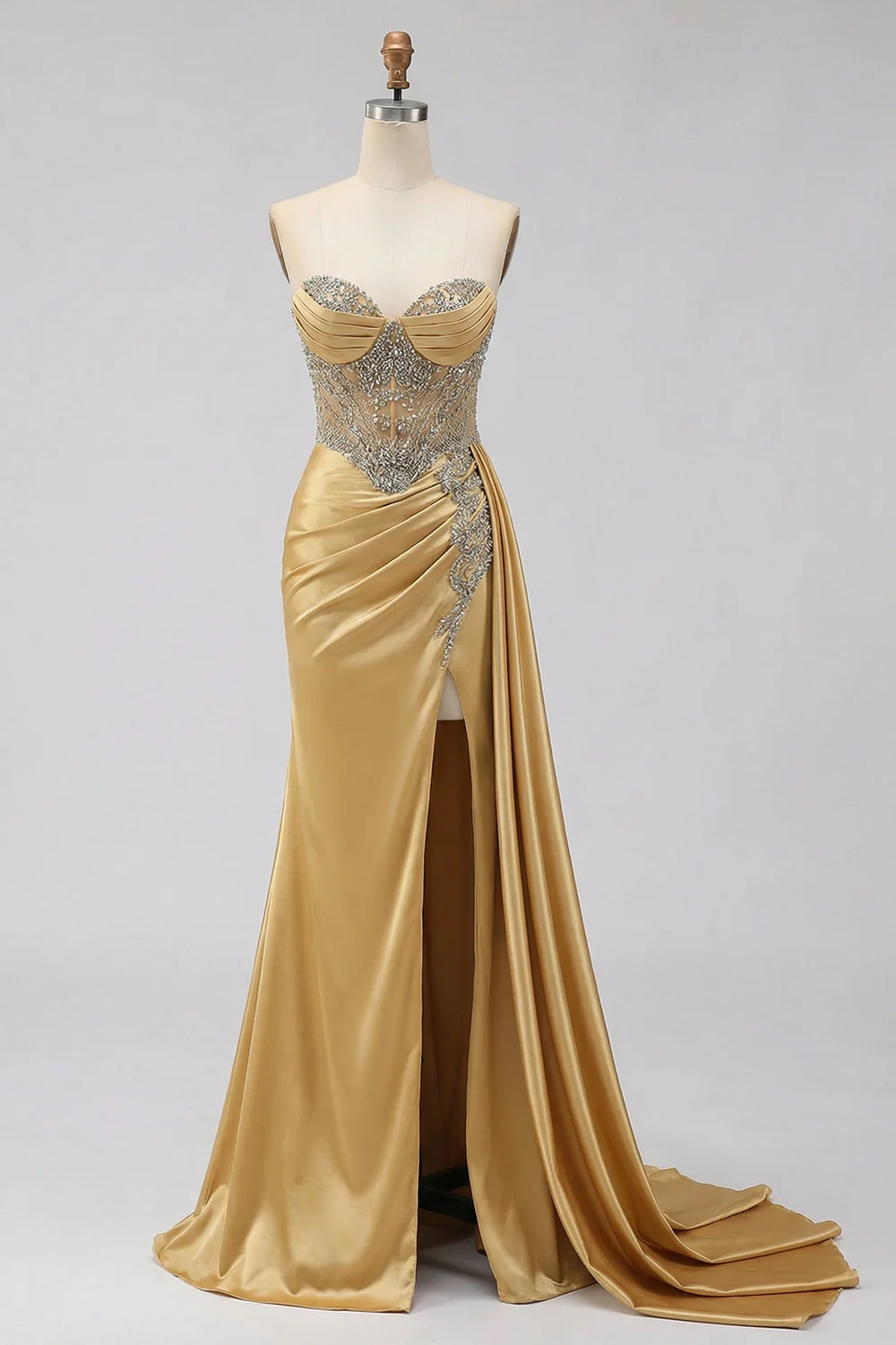 Mint Green Sweetheart Mermaid Beaded Long Plus Size Prom Dress with Slit - Image 12