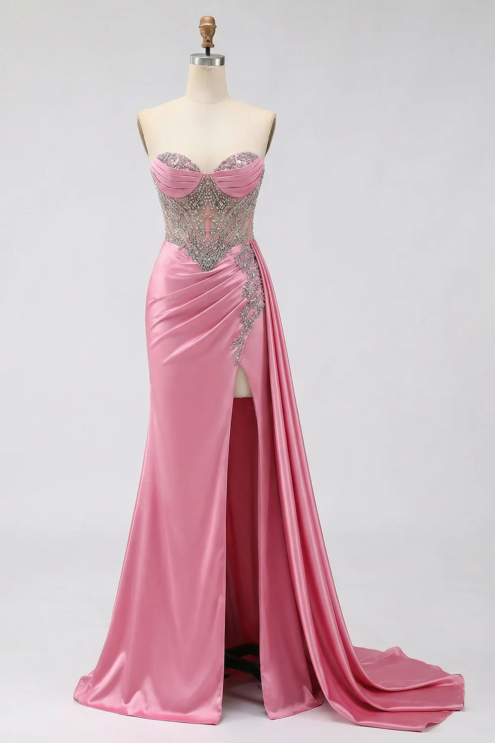 Mint Green Sweetheart Mermaid Beaded Long Plus Size Prom Dress with Slit - Image 14