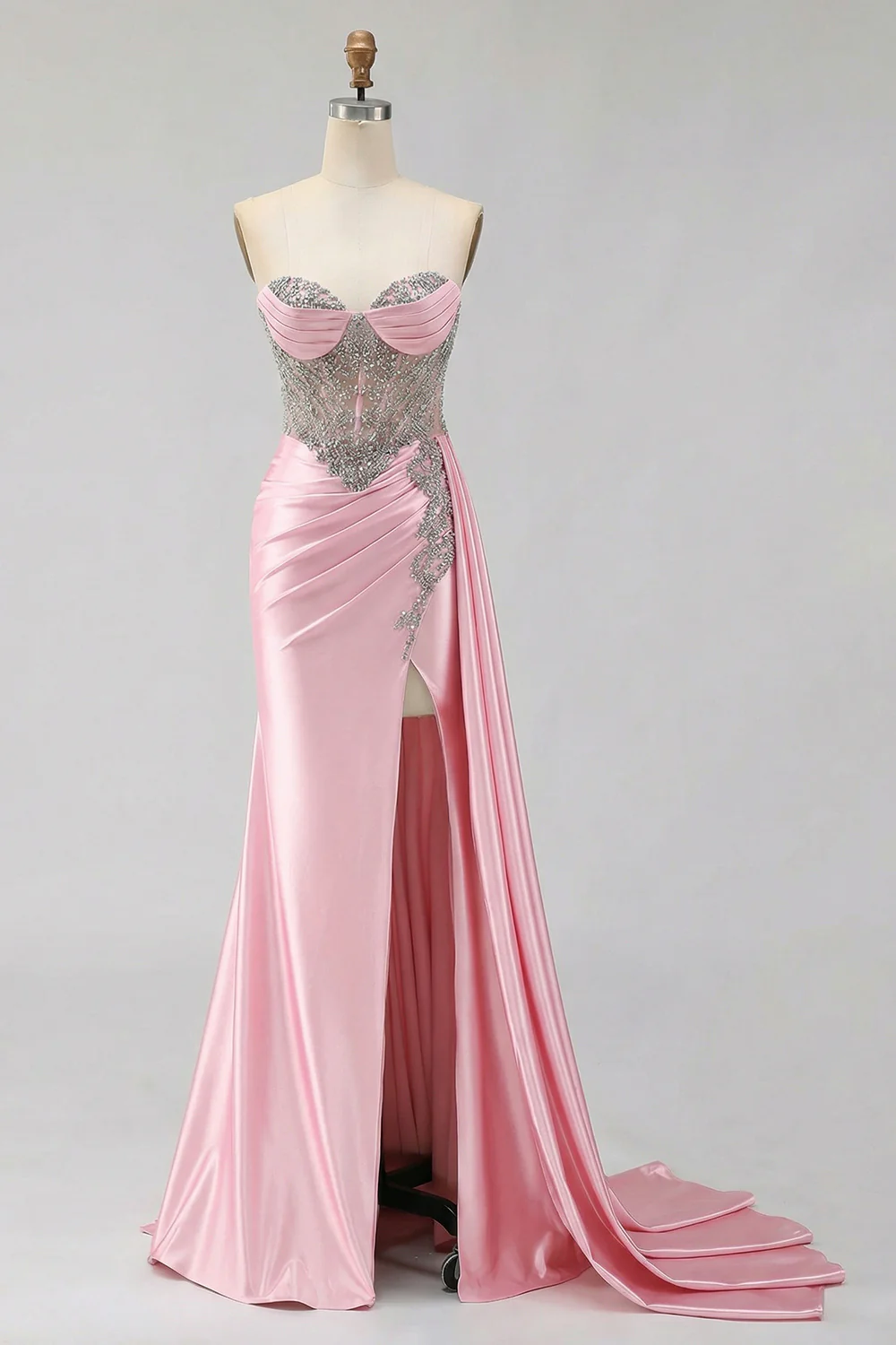 Mint Green Sweetheart Mermaid Beaded Long Plus Size Prom Dress with Slit - Image 15
