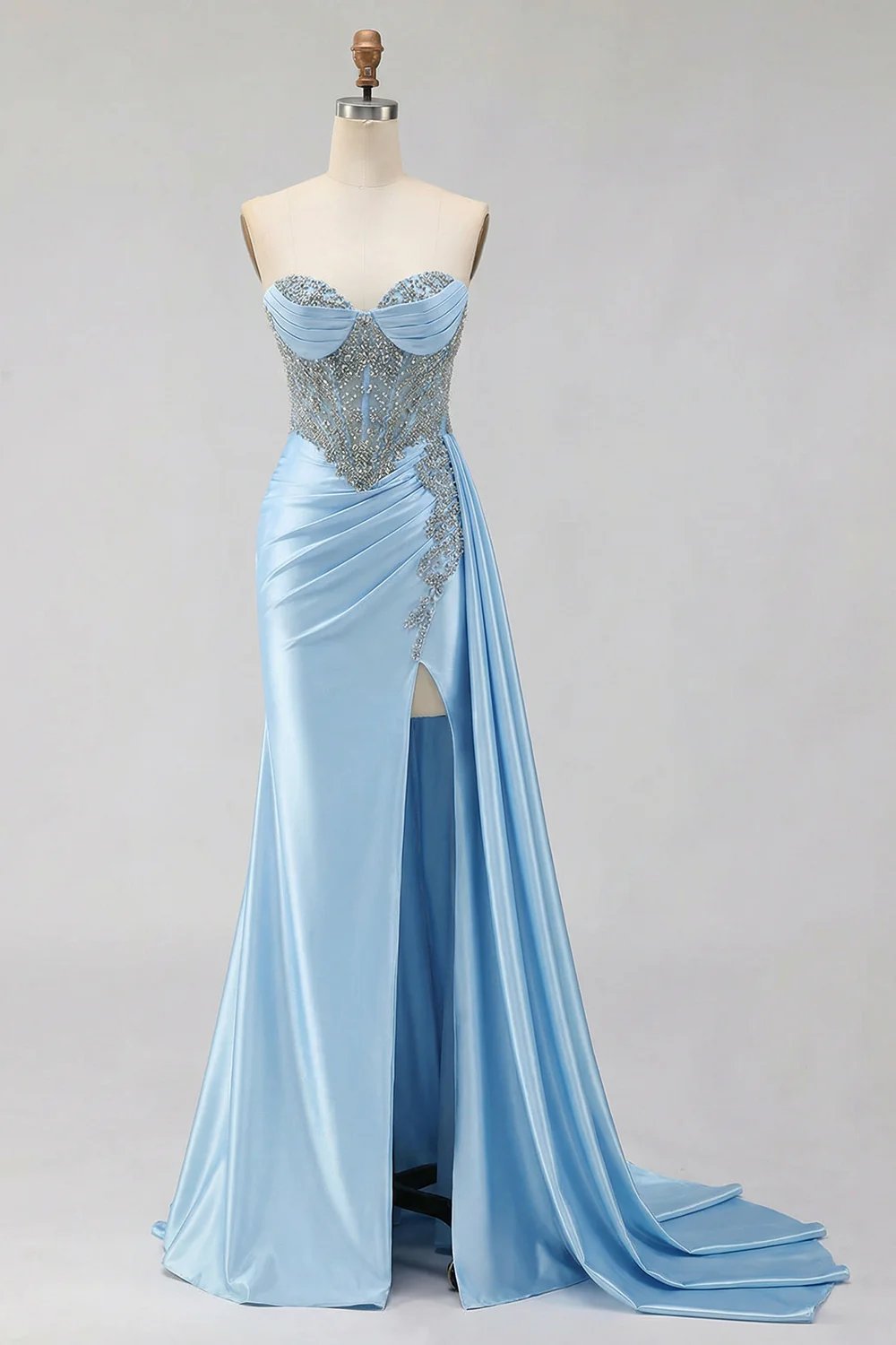 Mint Green Sweetheart Mermaid Beaded Long Plus Size Prom Dress with Slit - Image 17