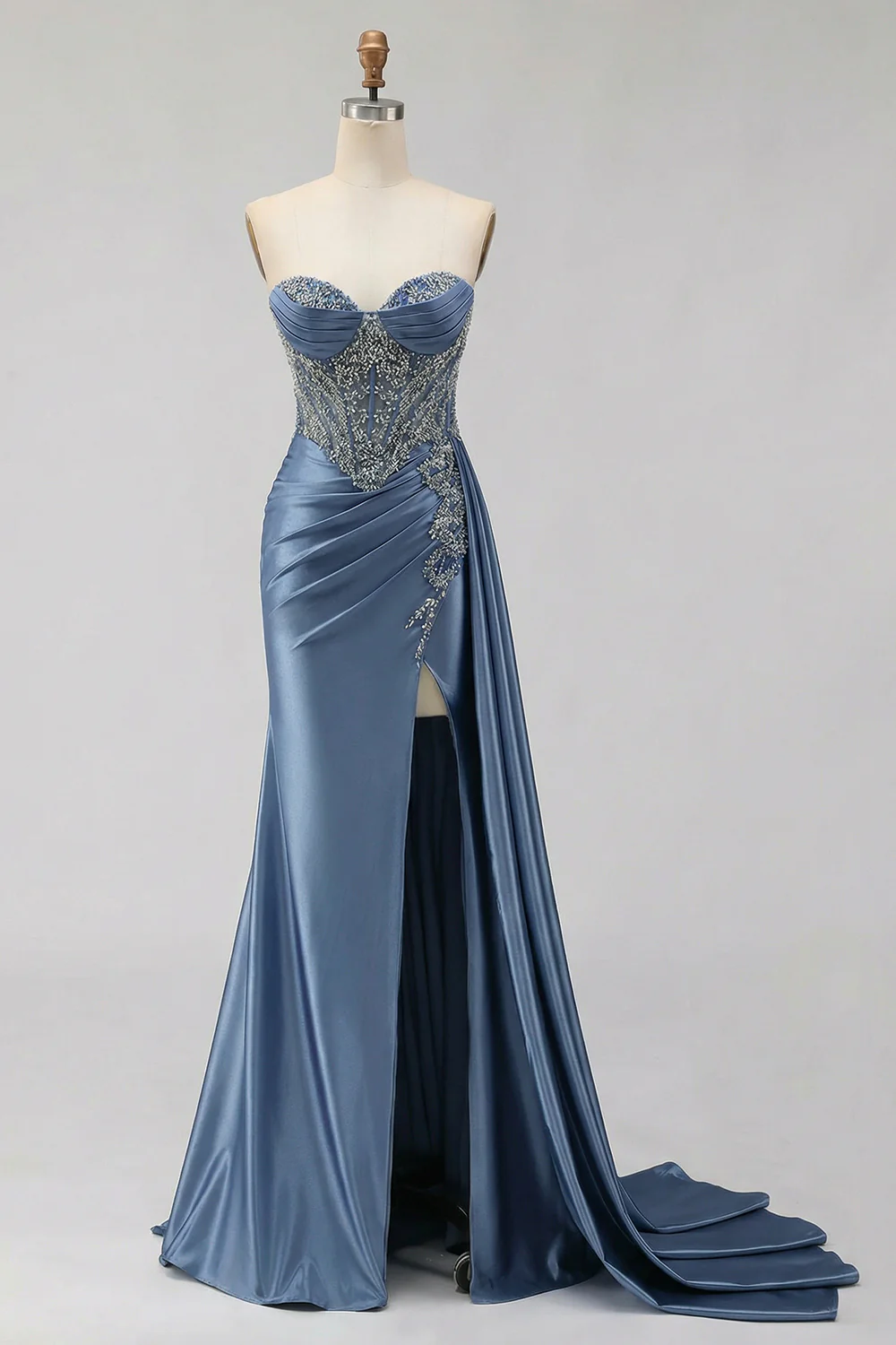 Mint Green Sweetheart Mermaid Beaded Long Plus Size Prom Dress with Slit - Image 18
